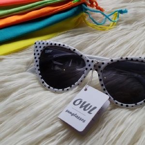 White and black polka dot Cateye sunglasses